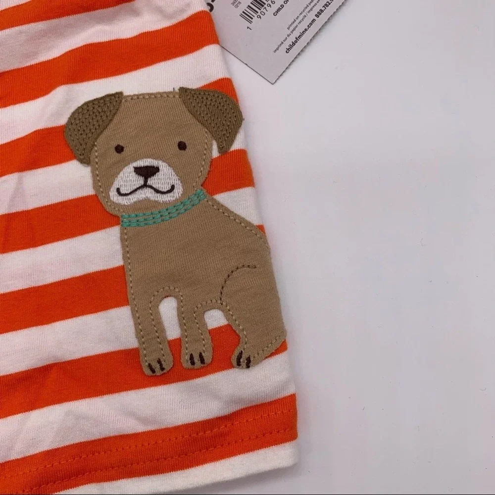 Carters Child of Mine Puppy Dog Polo Shirt Size 6-9 Mo Orange White Stripe NWT